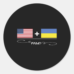 Pegatina Redonda Americano + Ucraniano = Me Banderas De EEUU Y Ucra