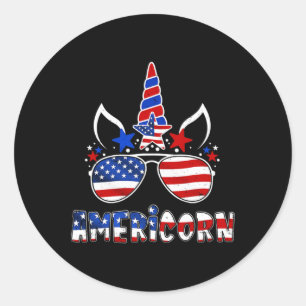 Pegatina Redonda Americorn Unicornio 4 De Julio Chicas Niños Americ