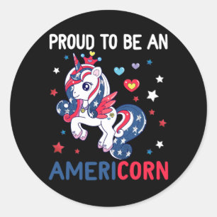 Pegatina Redonda Americornio Unicornio 4 de julio Mericorn Merica I