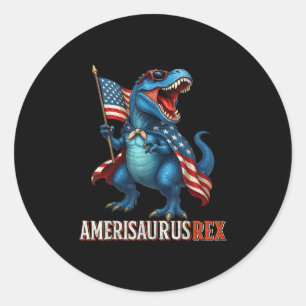 Pegatina Redonda Amerisaurus T Rex Dinosaur 4 De Julio Fl Estadouni