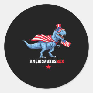 Pegatina Redonda Amerisaurusrex 4 De Julio Bandera Estadounidense T