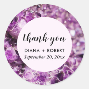 Pegatina Redonda Amethyst Crystal Purple Nature Boda Gracias