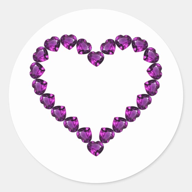 Pegatina Redonda Amethyst Gemstone Heart Purple (Anverso)