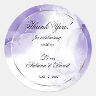 Pegatina Redonda Amethyst Purple Script Silver Personalizado Classi