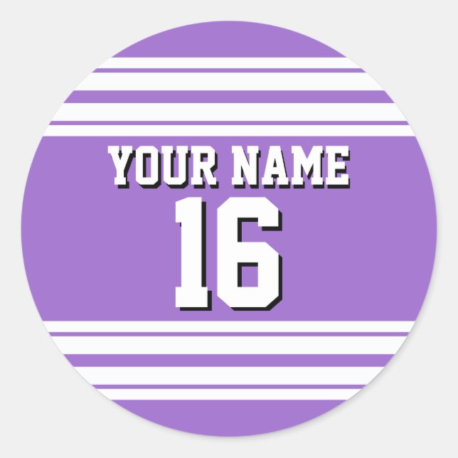 Pegatina Redonda Amethyst Purple Wht Team Jersey Personalizado Nomb (Anverso)