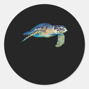 Pegatina Redonda Amigable Tortuga Marítima Nadando Fotos De Arte