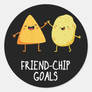 Pegatina Redonda Amigo-Chip Goals Funny Chip Pun Dark BG