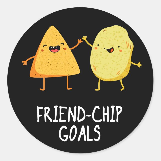 Pegatina Redonda Amigo-Chip Goals Funny Chip Pun Dark BG (Anverso)