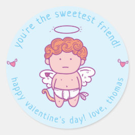 Pegatina Redonda Amigo más dulce - Cute Cupido Niños Clase Valentín
