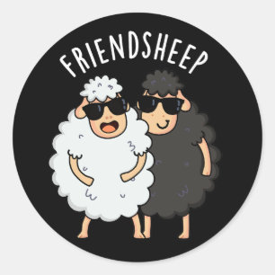 Pegatina Redonda Amigo-oveja Funny Sheep Pun Dark BG