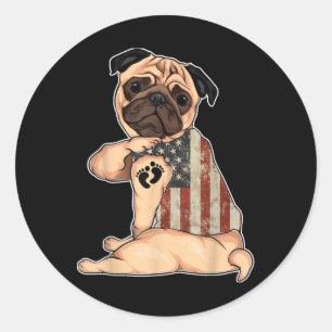 Pegatina Redonda Amigo Perro Mamá Tattoo Perro Embarazado Pug Mamá 
