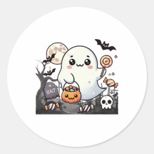 Pegatina Redonda Amigos asustados adoran la luna de calabaza fantas