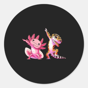 Pegatina Redonda Amigos Axolotl Cute Kawaii Gecko Leopardo Dabbing