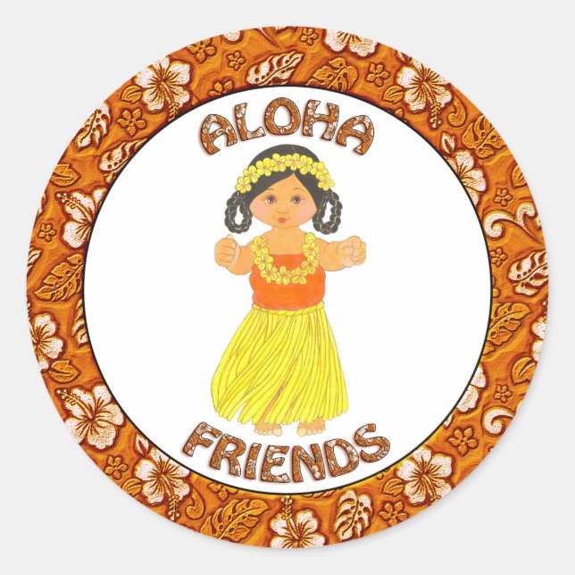 Pegatina Redonda Amigos de Aloha ~ Hawái ~ Pegatinas Chicas de Hawá (Anverso)