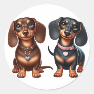 Pegatina Redonda Amigos de Cute Dachshund