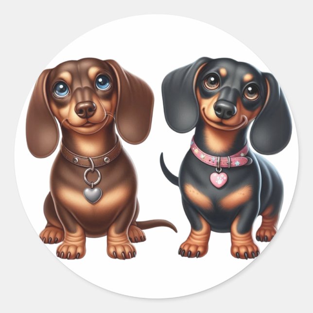 Pegatina Redonda Amigos de Cute Dachshund (Anverso)