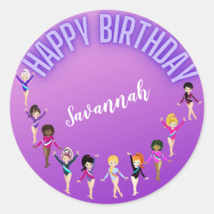 Pegatina Redonda Amigos de Gimnasia "Feliz Cumpleaños" Ombre Púrpur