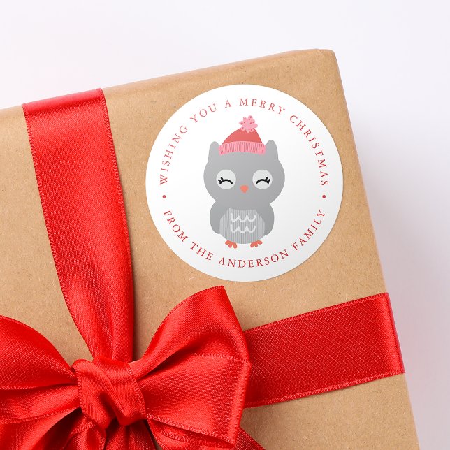 Pegatina Redonda Amigos de invierno | Vacaciones de búho (Subido por el creador)