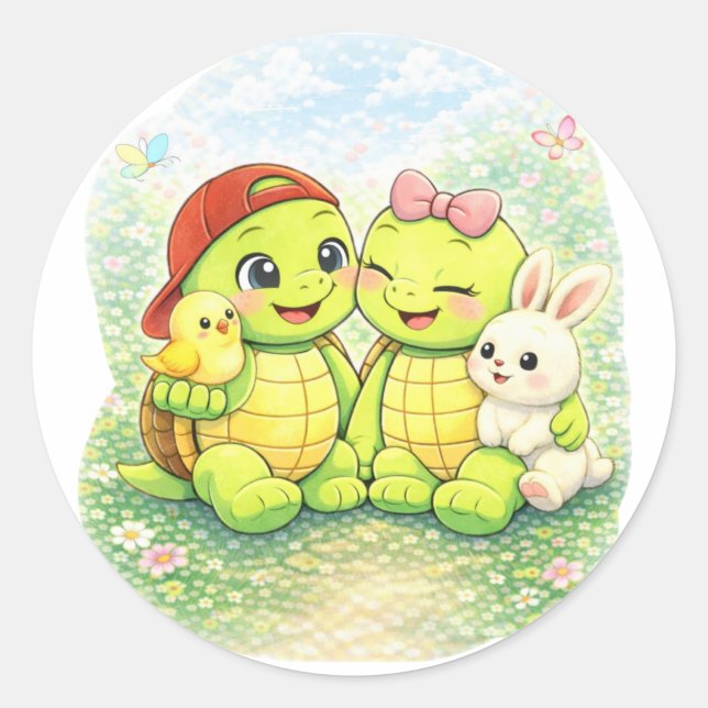 Pegatina Redonda Amigos de primavera (Anverso)