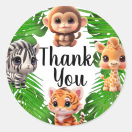 Pegatina Redonda Amigos de Safari tiger giraffe elefante de mono ce