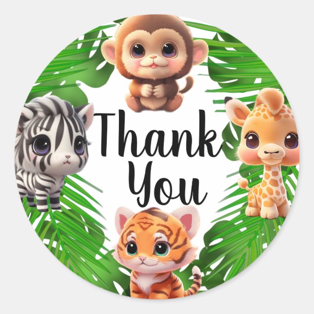 Pegatina Redonda Amigos de Safari tiger giraffe elefante de mono ce (Anverso)