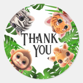 Pegatina Redonda Amigos de Safari tiger giraffe elefante de mono ce