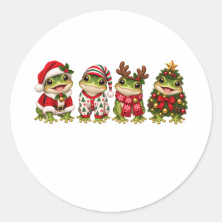 Pegatina Redonda Amigos de vacaciones de rana de Navidad