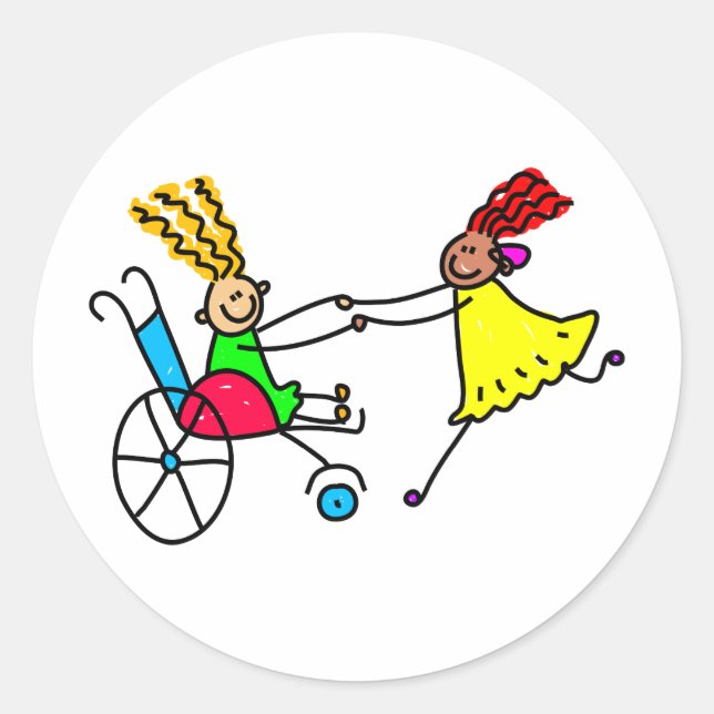 Pegatina Redonda Amigos discapacitados (Anverso)