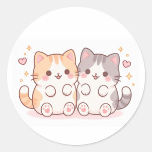 Pegatina Redonda Amigos Gatos Kawaii