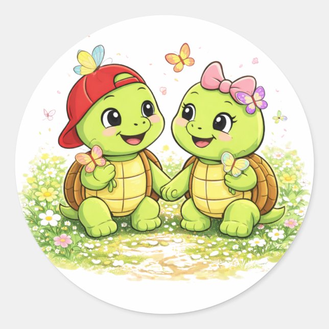 Pegatina Redonda Amigos Mariposa (Anverso)