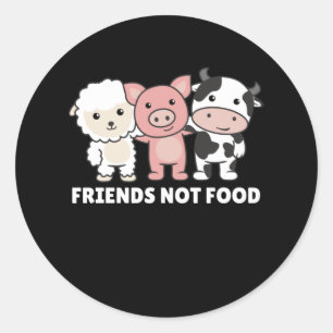 Pegatina Redonda Amigos que no comen Vegan oveja vaca lechera