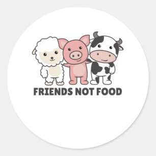 Pegatina Redonda Amigos que no comen Vegan oveja vaca lechera