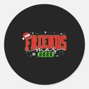 Pegatina Redonda Amigosmas 2025 Amigos Gorro de Santa Feliz Navidad