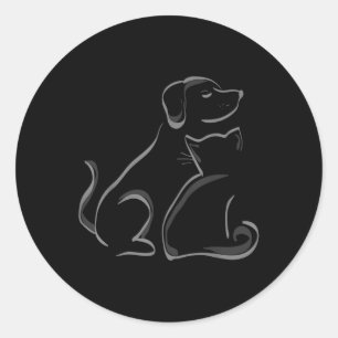 Pegatina Redonda Amistad de silueta de un gato y un perro