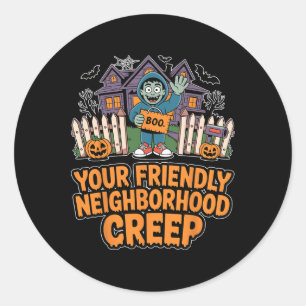 Pegatina Redonda Amistoso Boo de Neighborhood Creep Halloween