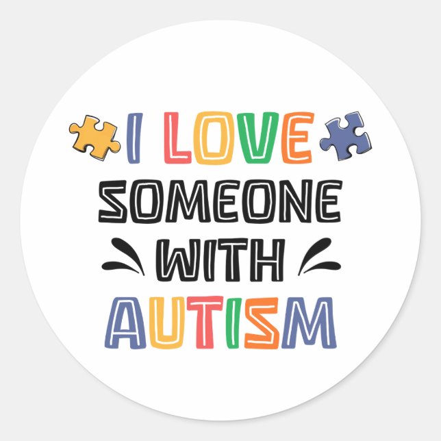 Pegatina Redonda Amo a alguien con autismo (Anverso)
