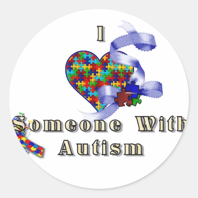 Pegatina Redonda Amo a alguien con autismo (Anverso)