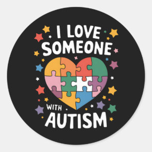 Pegatina Redonda Amo A Alguien Con Autismo Conciencia Autista