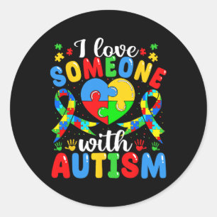 Pegatina Redonda Amo A Alguien Con Autismo Conciencia Rompecabezas 