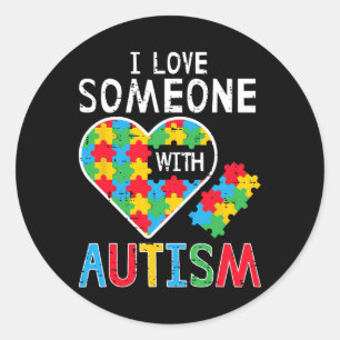 Pegatina Redonda Amo A Alguien Con Autismo Concienciación Corazón H