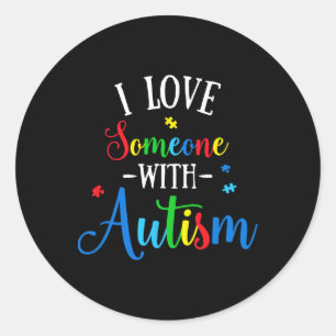 Pegatina Redonda Amo A Alguien Con Autismo Concienciación Hombres M
