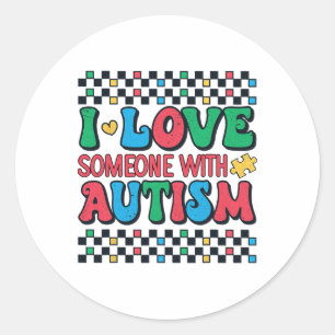 Pegatina Redonda Amo A Alguien Con Autismo Concienciación Hombres M