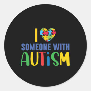 Pegatina Redonda Amo A Alguien Con Autismo La Pieza De Rompecabezas