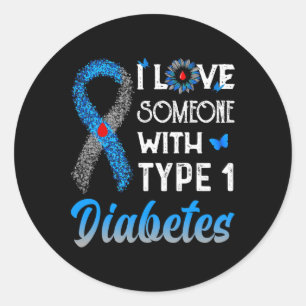 Pegatina Redonda Amo A Alguien Con Diabetes Tipo 1 Azul Y Gris
