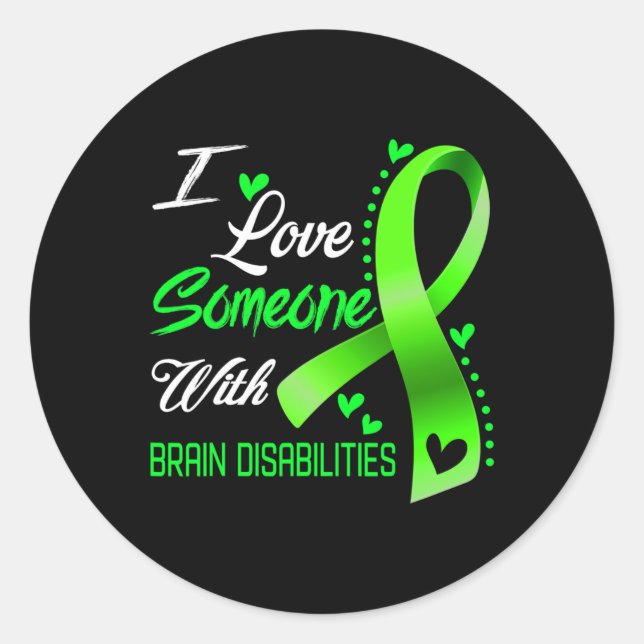 Pegatina Redonda Amo A Alguien Con Discapacidades Cerebrales Concie (Anverso)