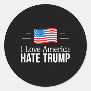 Pegatina Redonda Amo a América - Odio a Trump -
