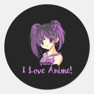 Pegatina Redonda ¡Amo A Anime! Anime Chica otaku Manga