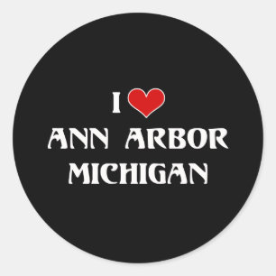 Pegatina Redonda Amo a Ann Arbor, Michigan