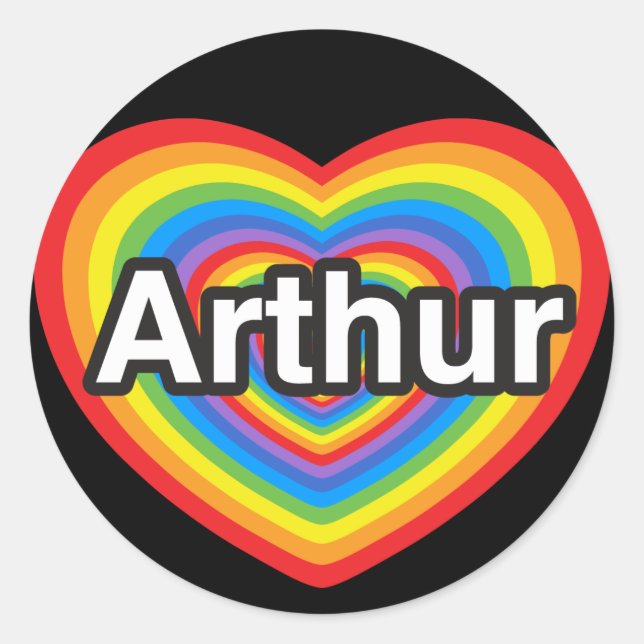 Pegatina Redonda Amo a Arthur. Te amo Arthur. Corazón (Anverso)