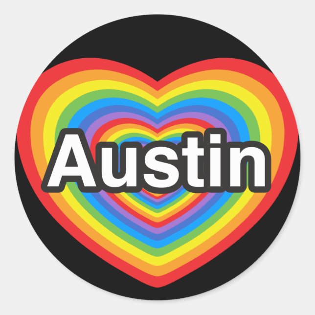Pegatina Redonda Amo a Austin. Te amo Austin. Corazón (Anverso)